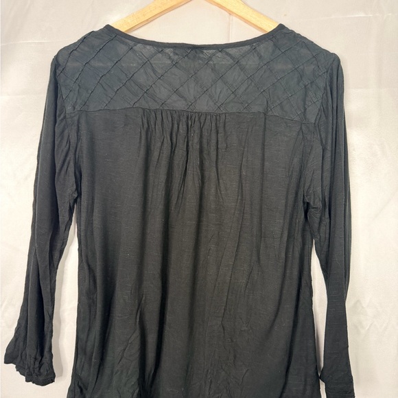 Lucky Brand Black Boho Top XL Quilted Detail Keyhole 3/4 Sleeve Blouse - Picture 5 of 6